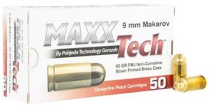 MaxxTech 9mm Makarov 92 Grain FMJ Ammo - 50rds
