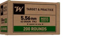 Winchester USA M855 Green Tip 5.56x45mm NATO 62gr Full Metal Jacket Ammo - 200rd